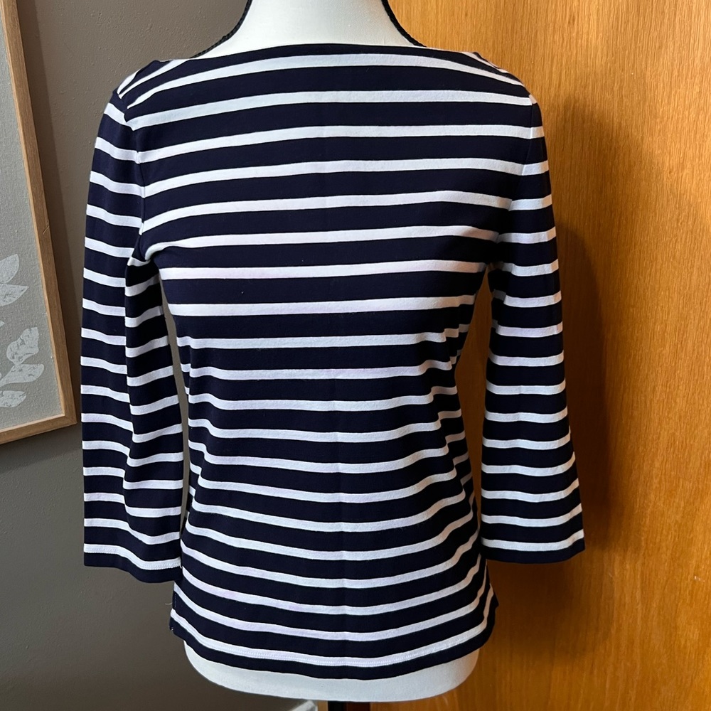 Ralph Lauren navy/white boat neck top.